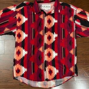 Vintage 1980s Frank Aztec Print Button Down Western Short Sleeve Shirt  Sz L